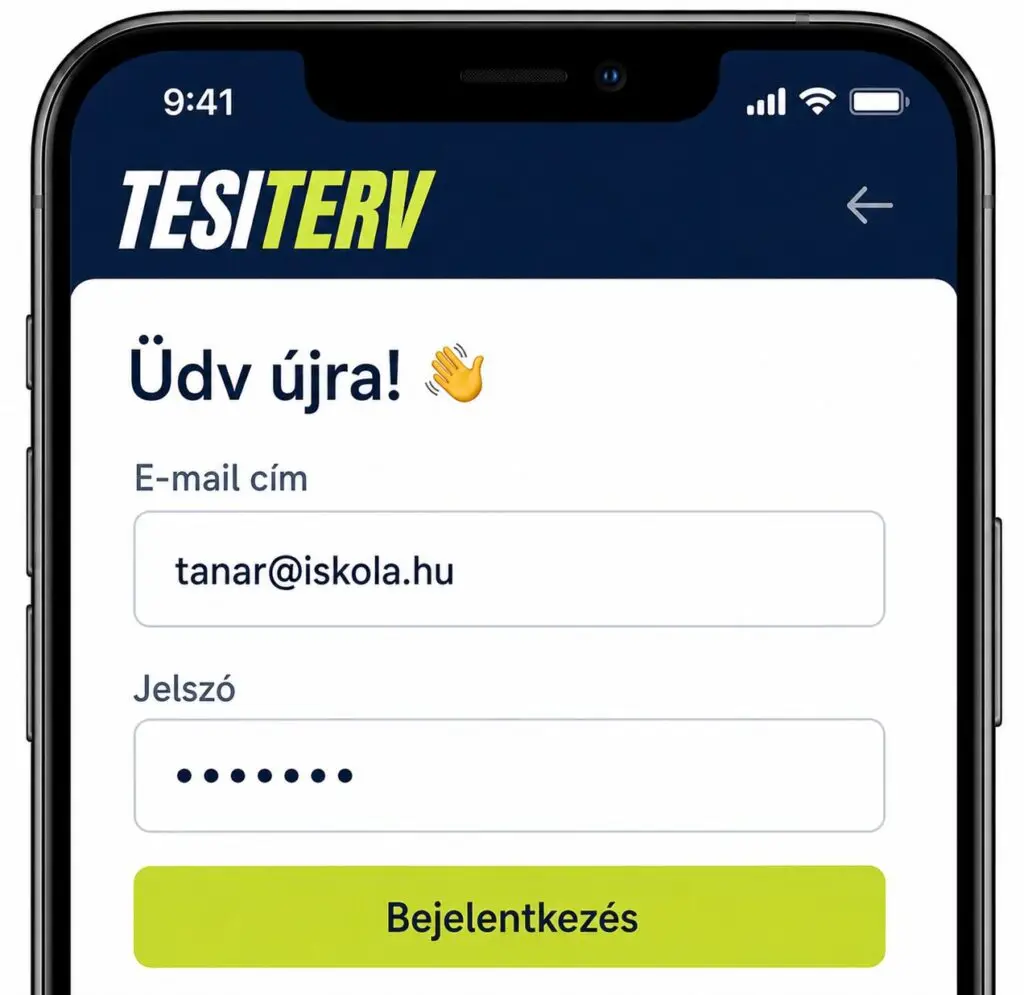 Tesiterv bejelentkezési képernyő
